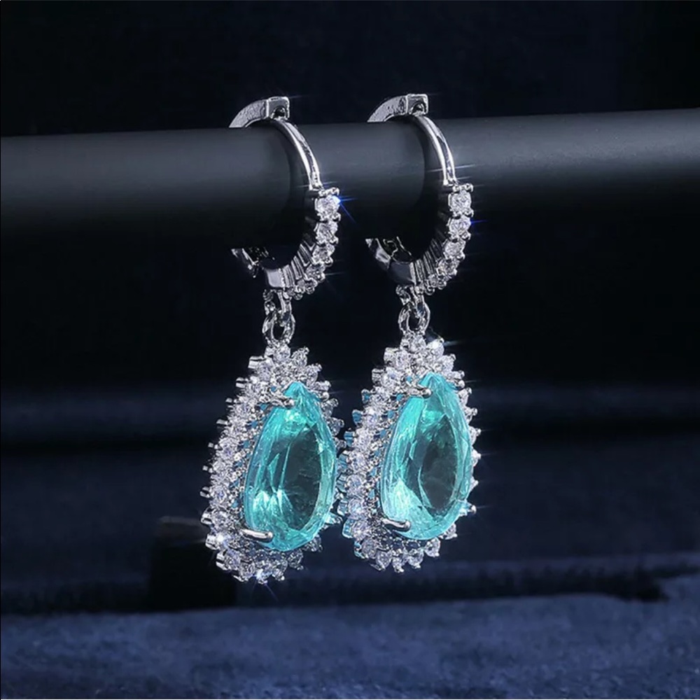 New Gorgeous 925 Silver Aquamarine Drop Earrings - Picture 2 of 5